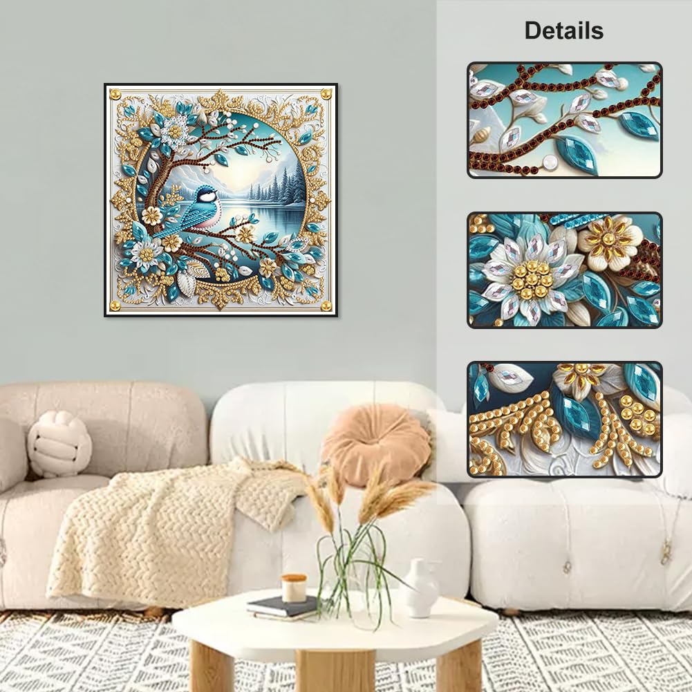 Stalente Diamond Painting Kits for Adults Bird, 5D Special Shape Diamond Art Kits for Beginners, Crystal Rhinestones Diamond Painting for Home Wall Decoration Gift 12×12inch, Flower Stalente