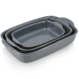 KROKORI Ceramic Bakeware Dish Set of 3, Rectangular Baking Casserole for Oven,High Heat Resistant,Lasagna Pan Deep with Handles,Handcraft Speckle Series (13.8''/12''/9.6''Grey) Krokori