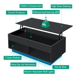 HOMMPA 40" Modern LED Coffee Table with Storage for Living Room, Lift Top Coffee Table with 2 Shelves, High Glossy Wooden Dining Table, Multifunctional Furniture for Bedroom Home Office, Black HOMMPA