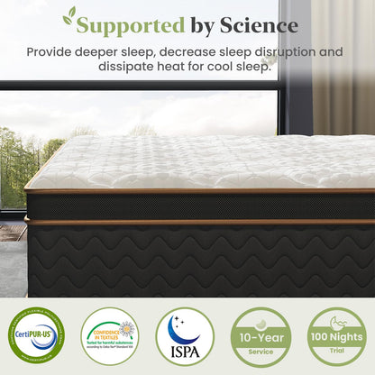 FP FLEXPEDIC King Mattress, 14 Inch Plush Hybrid Mattress with Gel Memory Foam, Fiberglass-Free Mattress in a Box, Individual Pocket Spring-Motion Isolation-Edge Support, 100 Nights Trial,CertiPUR-US