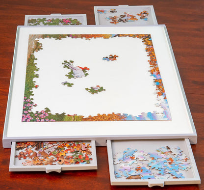 Bits and Pieces - 1000 Piece Puzzle Board with Drawers - Standard Pro Plateau - Lightweight Tabletop Deluxe Jigsaw Puzzle Organizer and Puzzle Storage System - WoodArtSupply