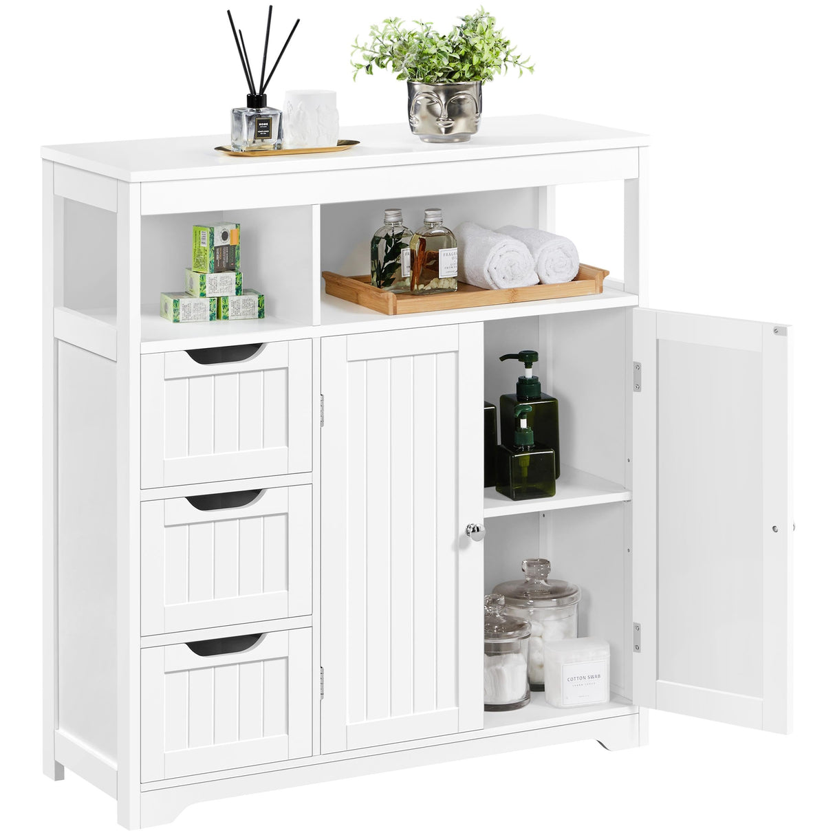 Yaheetech White Wooden Storage Cabinet with 3 Drawers and 2 Open Shelves for Bathroom and Home Organisation Yaheetech