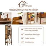 Welnow Bamboo Rattan Bookcase with Cabinet, 3-Tier Storage Shelf with Side Table & End Table Function, Large Modern Wood Organizer for Living Room or Bedroom, Walnut Bookshelf Welnow