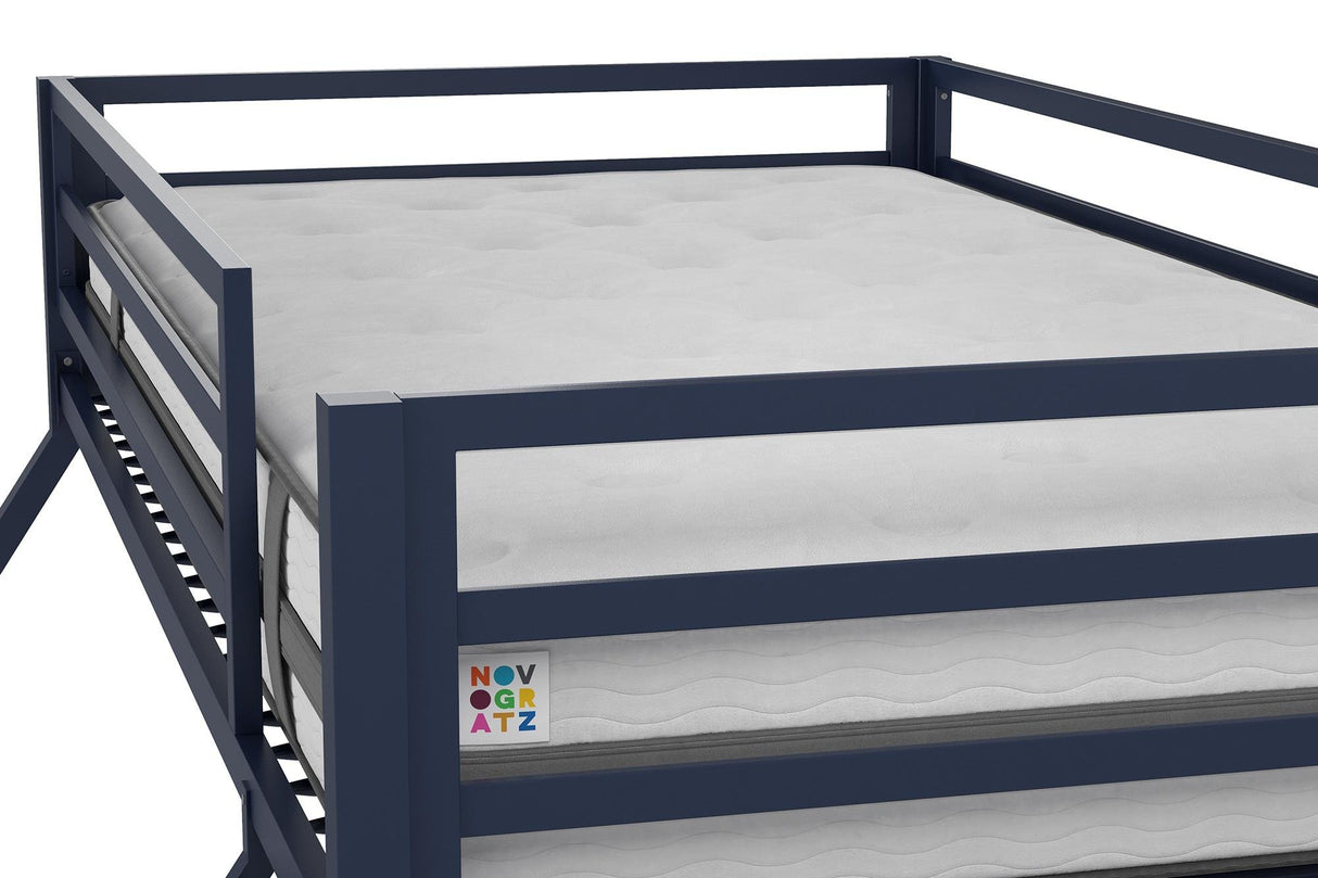 Novogratz Maxwell Twin-Over-Full Metal Bunk Bed with Ladder and Guardrails, Navy Blue Novogratz