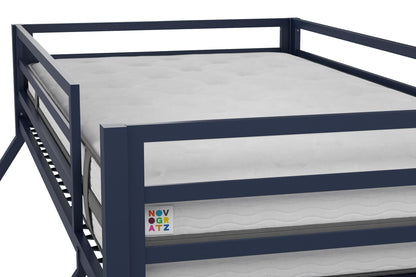 Novogratz Maxwell Twin-Over-Full Metal Bunk Bed with Ladder and Guardrails, Navy Blue