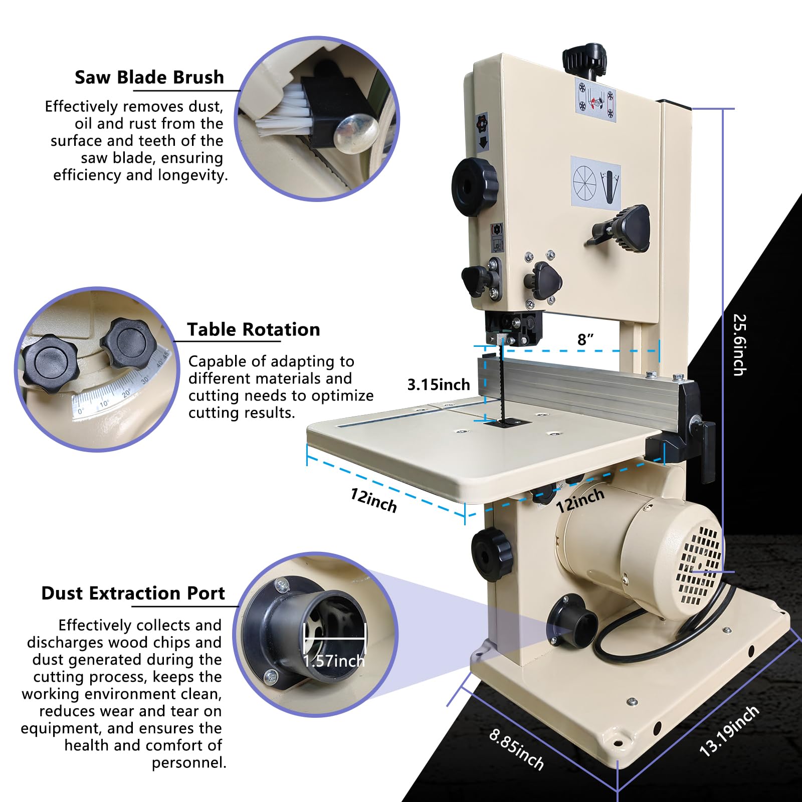 Band Saw, 8-Inch Benchtop Bandsaw with Cast Aluminum Table,for Woodworking and Metal Cutting, Precision Cutting Tool for DIY and Professional Projects - WoodArtSupply