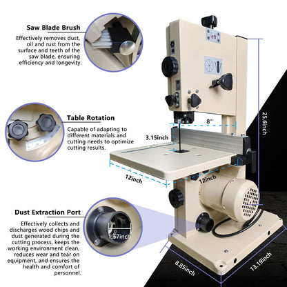 Band Saw, 8-Inch Benchtop Bandsaw with Cast Aluminum Table,for Woodworking and Metal Cutting, Precision Cutting Tool for DIY and Professional Projects - WoodArtSupply