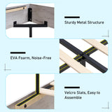 LUXOAK Full Size Floating Platform Bed Frame with LED Light, Farmhouse Bed Frame with Headboard/No Box Spring Needed/Noise Free/Easy Assembly, Distressed White LUXOAK