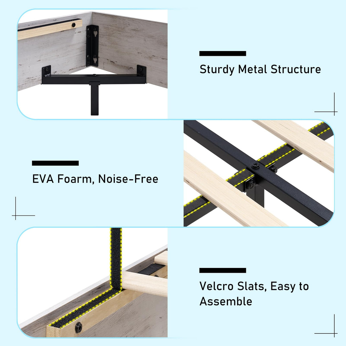 LUXOAK Queen Size Floating Platform Bed Frame with LED Light and Headboard, Farmhouse Bed Frame/No Box Spring Needed/Noise Free/Easy Assembly, Distressed White LUXOAK