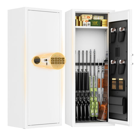 INTERGREAT 10-15 Rifle Gun Safe, Gun Cabinet for Home Rifle and Pistols with Digital Keypad and 4 Pistol Pockets, Quick Access Firearm Safes & Cabinets with Removable Shelf and Racks,White INTERGREAT