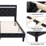 Benevika LED Upholstered Queen Size Bed Frame with Adjustable Headboard and USB Charging Station Benevika