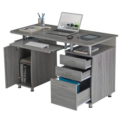 47.5'' Computer Desk with File Cabinet and Drawers, Storage Cabinet with Removable Shelf and Ventilation for CPU, Home Office Desk or Computer Workstation with Keyboard Tray, Grey