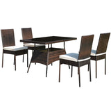 Tangkula 5 Piece Patio Wicker Dining Set, Outdoor Rattan Table and Chairs with w/Tempered Glass Table Top & Padded Cushions, Wicker Patio Conversation Furniture Set for Balcony Patio Garden Poolside Tangkula