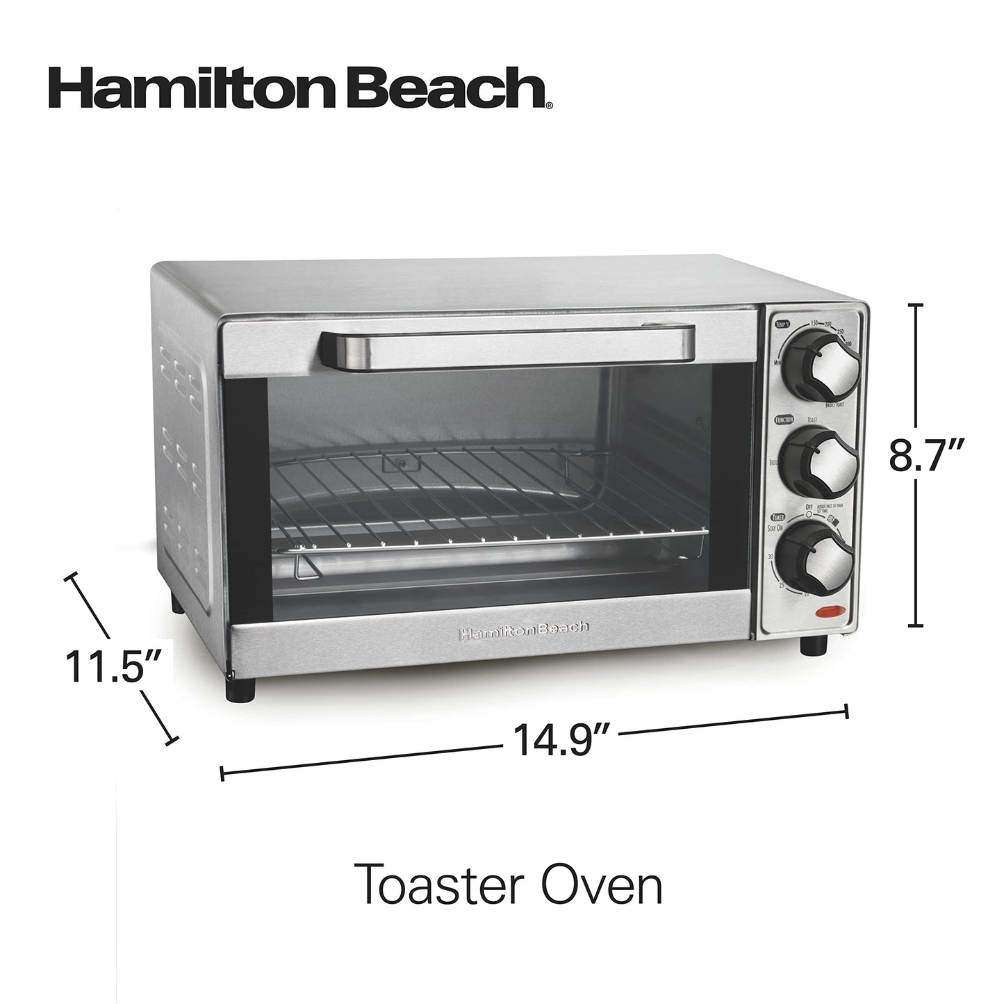 Hamilton Beach Countertop Toaster Oven & Pizza Maker Large 4-Slice Capacity, Stainless Steel (31401)