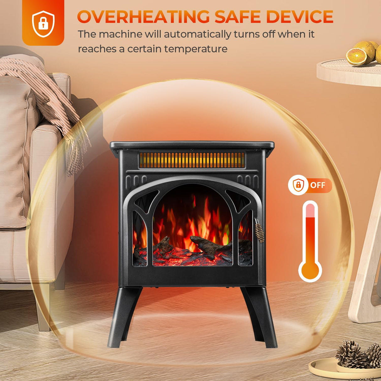 R.W.FLAME Electric Fireplace Heater 17" with Remote Control, Cathedral Stylish, Different Flame Effects and Log Set Colors, Adjustable Brightness and Heating Mode, Overheating Safe Design R.W.FLAME