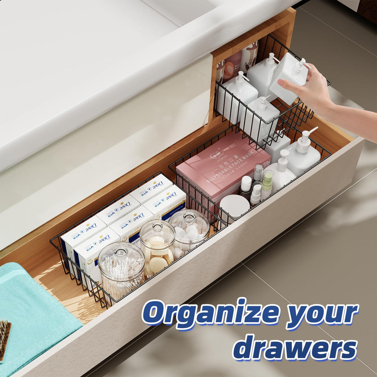 Simple Trending 6 Pack Large Wire Baskets for Organization, Metal Pantry Storage Baskets for Cabinet, Kitchen, Garage, Bathroom, Black Simple Trending