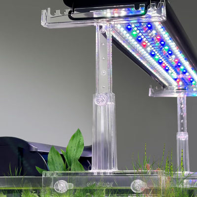 Aquarium Light Holder Adjustable, Clear Acrylic Fish Tank LED Light Riser Stand Aquarium Lamp Brackets Kit 2pcs Transparent Support for Width 2.34-4.7 Inches Light with Extendable Bracket