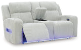 Signature Design by Ashley Broad Cove Modern Power Reclining Loveseat with Console, Adjustable Headrest and LED Lights, White Signature Design by Ashley