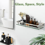 Alise Bathroom Glass Shelf with Stainless Steel Railing, Brushed Nickel Small Tempered Glass Floating Wall Shelf Over The Toilet, 16 inch Alise
