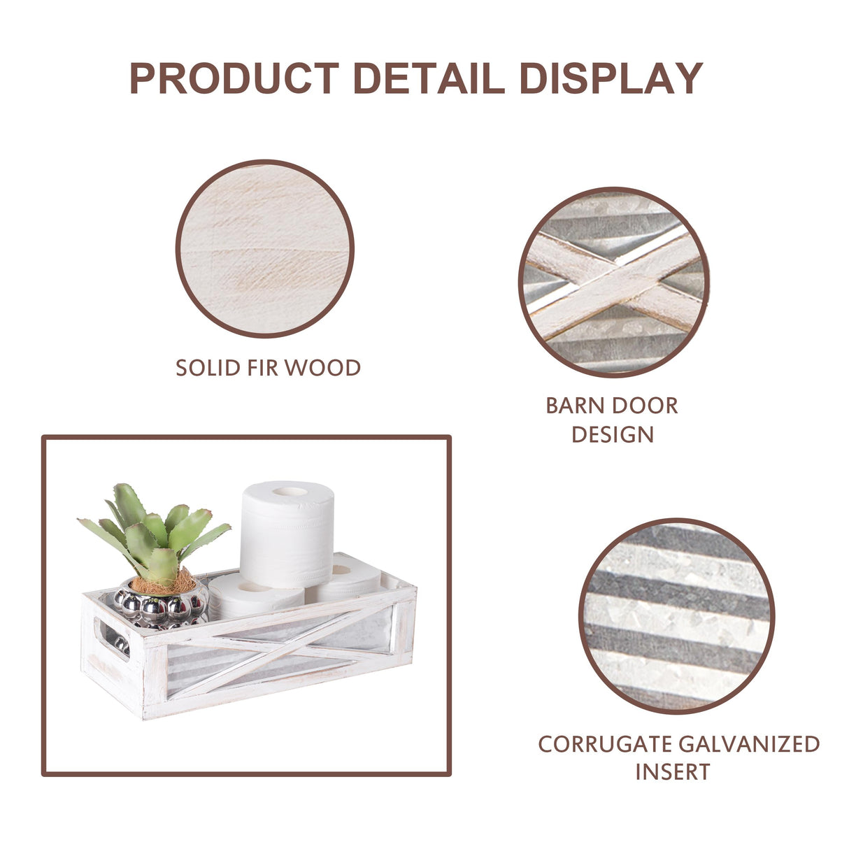 Venalys Wooden Toilet Tank Basket, Rustic Bathroom Decor Box, Farmhouse Toilet Paper Organizer Holder, Decorative Bathroom Storage Basket, Barn Door (Whitewash) Venalys