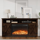 JUMMICO Fireplace TV Stand for TVs Up to 65+ Inch Entertainment Center with Open Storage Shelves and Side Cabinets, Media Console Table with Barn Doors for Living Room (Walnut) JUMMICO