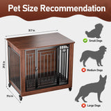 Dog Crate Furniture, 32" Dog Kennel Furniture, Small Dog Kennel Indoor, Dog Crates for Small Dogs, Wooden Dog Crate with Wheels, Tray, Feeding Window Ageroul
