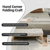 ECOTOUGE French Vintage Button-Tufted Upholstered Entryway Bench, Linen Fabric Accent Bench with Distressed Wood Legs for Living Room, Foyer, Dining Room, Beige ECOTOUGE