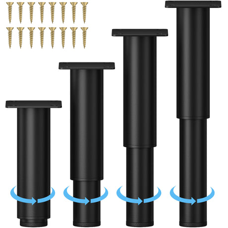 Metal Adjustable Furniture Legs 5.12-9.45 inch, Wlrrcwdttc Sofa Legs Cabinet Legs Adjustable Height Replacement Support Legs for Bed/Couch/Dresser/Chair/Coffee Table, Legs for Furniture Set of 4-Black Wlrrcwdttc