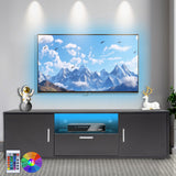 SPRKLINLIN Modern LED TV Stand for 55 Inch TV, Entertainment Center with 4 Storage Drawer and Open Shelves, TV Console Table for Living Room, Bedroom (Black, 55 inch) SPRKLINLIN