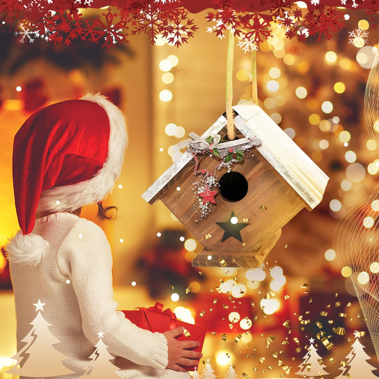 Cedar Wren House, Metal Roof Bird House for Wrens and Chickadees. Longime Lasting and Easy Cleaning; 5 Years Outdoor Performance, Weatherable. Wooden Birdhouse Bird House Langxinese