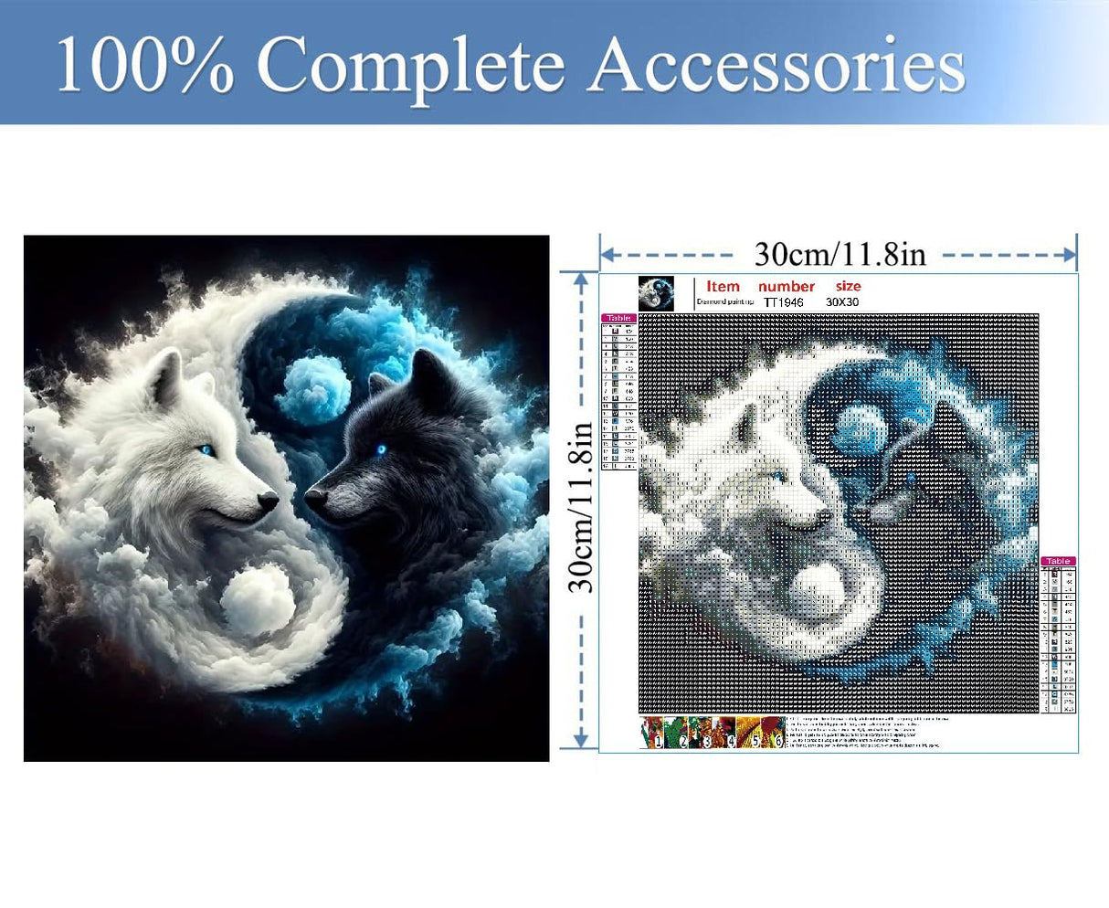 JFYHAB DIY 5D Fox Diamond Painting Kits for Adults Diamond Art Taichi Fox Diamond Painting Full Drill Crystal Rhinestone Embroidery Craft Kits White Black Fox for Home Wall Decor Gifts 12x12inch JFYHAB