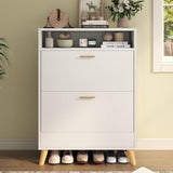Gyfimoie Entryway Shoe Storage Cabinet with 2 Flip Drawers, FreestandingShoe Organizer for Entryway, Narrow Shoe Rack Cabinet (White) Gyfimoie