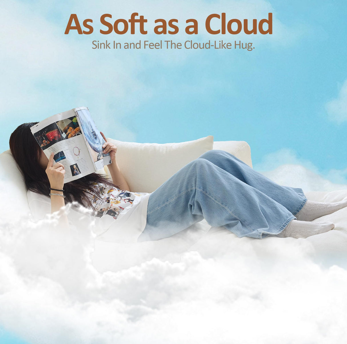 88''Cloud Boneless Sectional Couch, Modular Sectional Sofa Deep Seat, Upholstered Convertible Comfy Loveseat Chenille Memory Foam Sofa Couches for Living Room, Beige WUTUTUEE