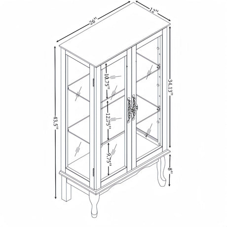 CKEASEAN Curio Cabinet with Tempered Glass Doors, Corner Display Cabinet with Lights,China Storage Cabinet with Mirrored Back Panel and Adjustable Shelves for Bedroom, Living Room (Cherry) CKEASEAN
