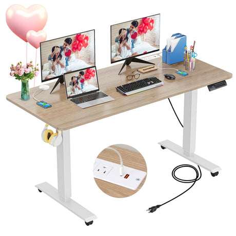 farexon 48 x 24 inch Standing Desk Electric Adjustable Height with Charging Station, Stand up Desk with Ergonomic Workstation, 4 Preset Heights Easy to Set（Oak Grey farexon