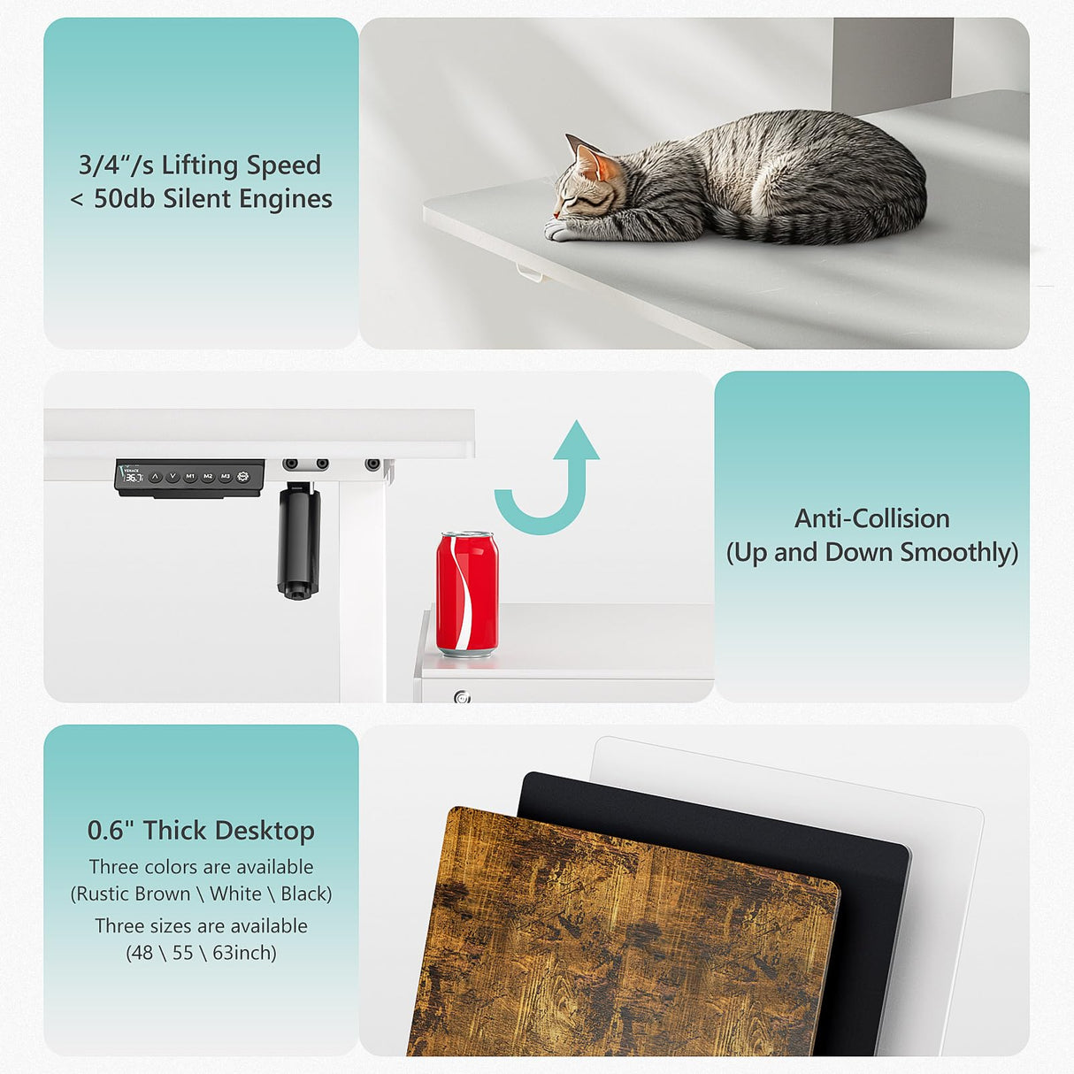 VVENACE 63 x 28 inch Electric Standing Desk Adjustable Height 4 Memory Preset, 4 Wheels, 2 Headphone Hook, Home Office Desk, Stand Up Desk Sit Stand Desk, Splice Board White VVENACE