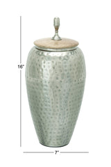 Deco 79 Metal Living Room Decorative Jars Decorative Container, Jar with Lid 7" x 7" x 16", Silver Deco 79