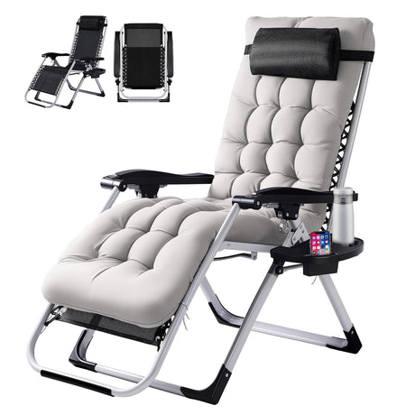 VINGLI Padded Zero Gravity Chair, Lounge Chair with Removable Cushion & Tray， Folding Reclining Patio Chairs， Recliner Chair for Lawn，Indoor and Outdoor VINGLI