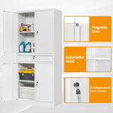 STANI Metal Garage Storage Cabinets with Drawer, 4 Doors Tool Storage Cabinet with 2 Adjustable Shelves, 71"-Lock Steel Locking Cabinet for Garage Utility Room Home Office (White, 0 Wheel-71 H) STANI