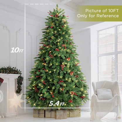 LIFEFAIR 10FT Prelit Christmas Tree Tall, Artificial Christmas Tree Pre-Decorated with Pinecones and Berries (1000 Clear Warm Lights and Realistic 3200 Thicken Tips, Sturdy Metal Base)