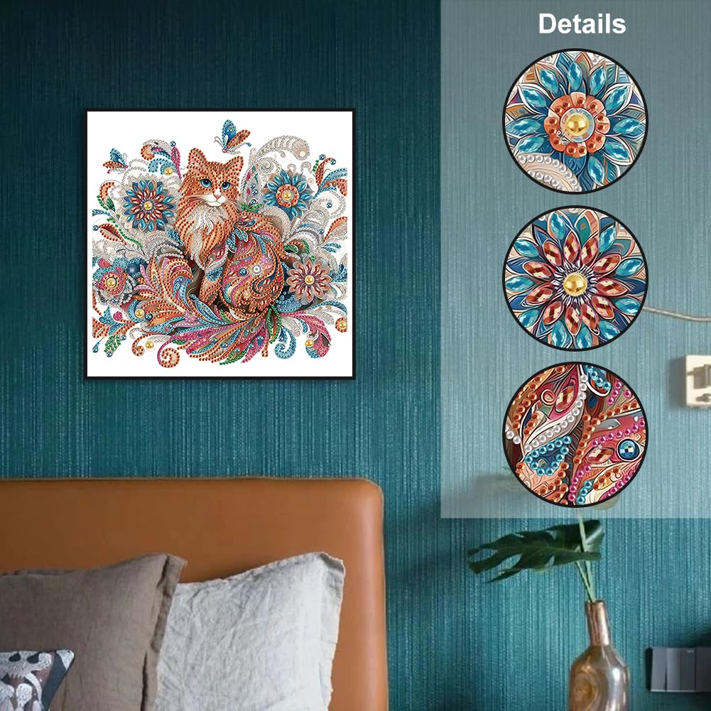 WSLWXSHM 5D Special Shape Diamond Art Kits for Beginners, Diamond Painting Kits for Adults Cat, Crystal Rhinestones Diamond Painting for Home Wall Decoration Gift 12×12inch/30×30cm, Animal WSLWXSHM