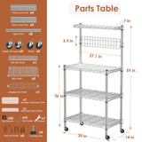Leteuke Bakers Rack for Kitchen with Storage, NSF Certified 4-Tier Adjustable Coffee Bar with Wheels 10 S-Hooks Microwave Stand Kitchen Storage Shelf Metal Storage Rack 30 x 14 x 59 Inches, Chrome Leteuke