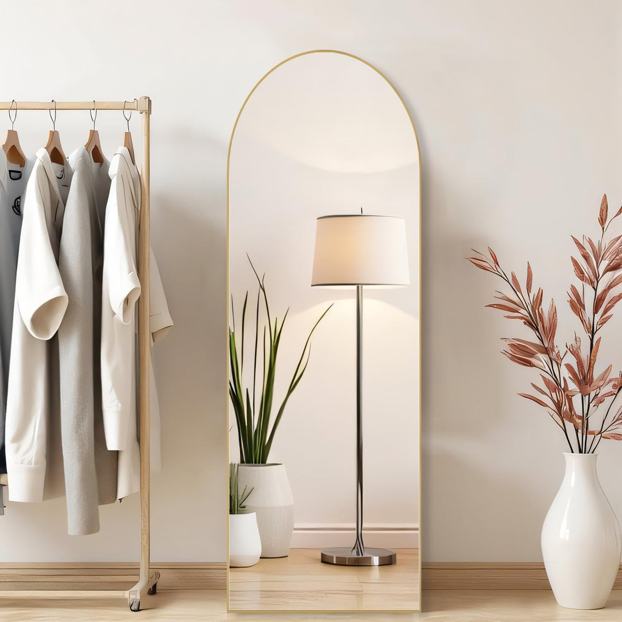 Arched Mirror Full Length, Upgraded 16"x59" Body Wall Mirrors with Shatter-Proof Glass, Floor Standing, Hanging or Leaning, Tall Arch Mirror with Stand Aluminum Alloy Frame for Bedroom Cloakroom Aidoly