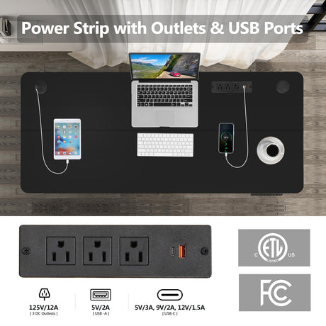 farexon Electric Standing Desk 63 x 24In with Charging Station, Stand up Desk with Oversized Mouse Pad, 2 USB Ports & 3 Power Outlets, 4 Caster, 4 Preset Heights Easy to Set（Black farexon