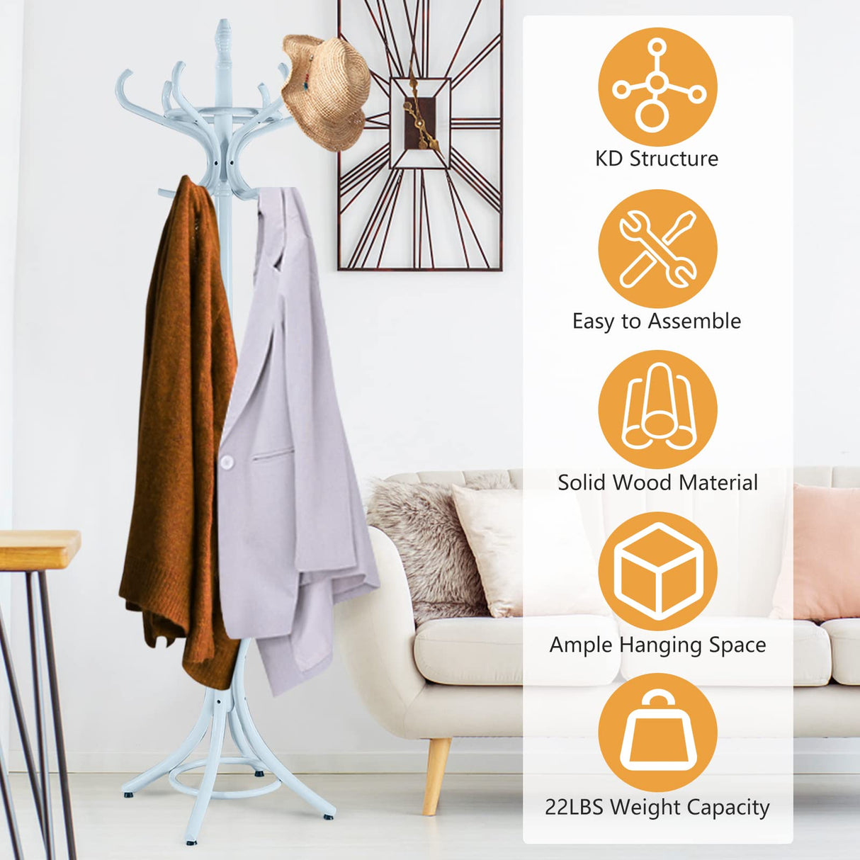 GOFLAME 73" Coat Rack Freestanding, Wooden Coat Tree with 12 Hooks and Umbrella Stand, Entryway Hall Tree, Hat Hanger Organizer, Coat Rack Stand for Coats, Hats, Scarves, Bags, Easy Assembly, Grey GOFLAME