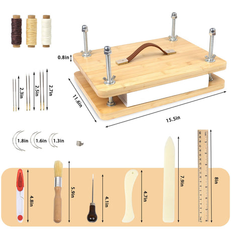 35 PCS Book Press Bookbinding Kit, 15.5" X 11.6" Large Wooden Bamboo Book Binding Tool, Portable Press Materials for Handmade DIY Flower Dezhier