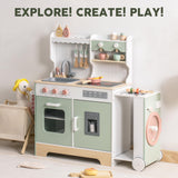 ROBOTIME Wooden Kitchen Playset, Kids Play Kitchen with Ice Maker, BBQ and Dishwasher. Pretend Toddler Kitchen with Lights & Sounds for Ages 3+ ROBOTIME