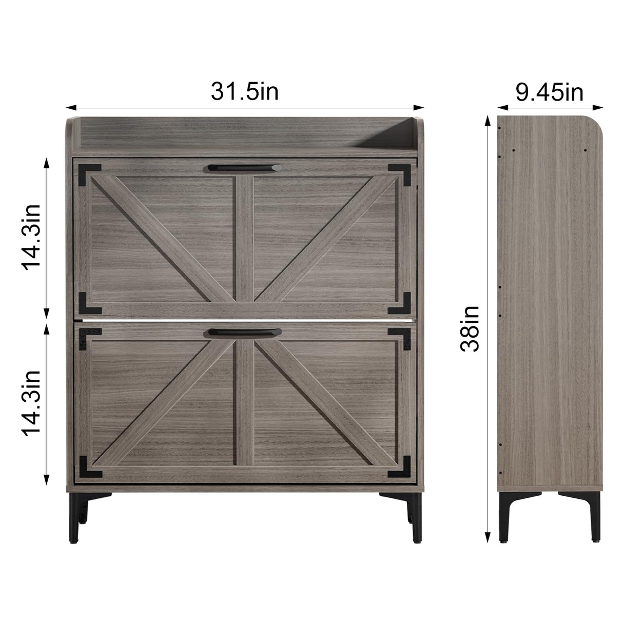 Derfullo Shoe Cabinet with 2 Flip Drawers,Shoe Storage Cabinet for Entryway,Freestanding Shoe Cabinet Organizer with Open Storage, Narrow Farmhouse Shoe Rack with Legs, Washed Gray Derfullo