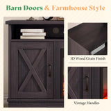 AMERLIFE 63" Farmhouse TV Stand with 26" Fireplace, for TVs up to 73", Media Entertainment Center with Adjustable Shelf & Barn Doors, Rustic TV Console Cabinet for Living Room, Dark Walnut & Wood AMERLIFE