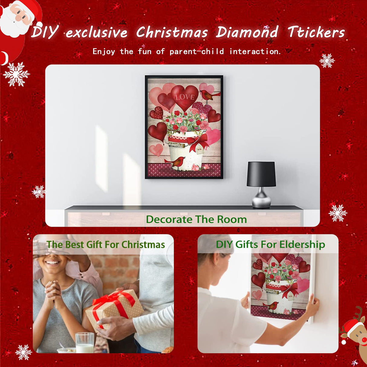 Diamond Painting Kits,5D Heart Diamond Art Kits for Beginner,DIY Diamond Art Kits Full Round Drill Diamond Dots Painting with Diamonds Gem Art Love Wall Decor 12X16inch LazyFold